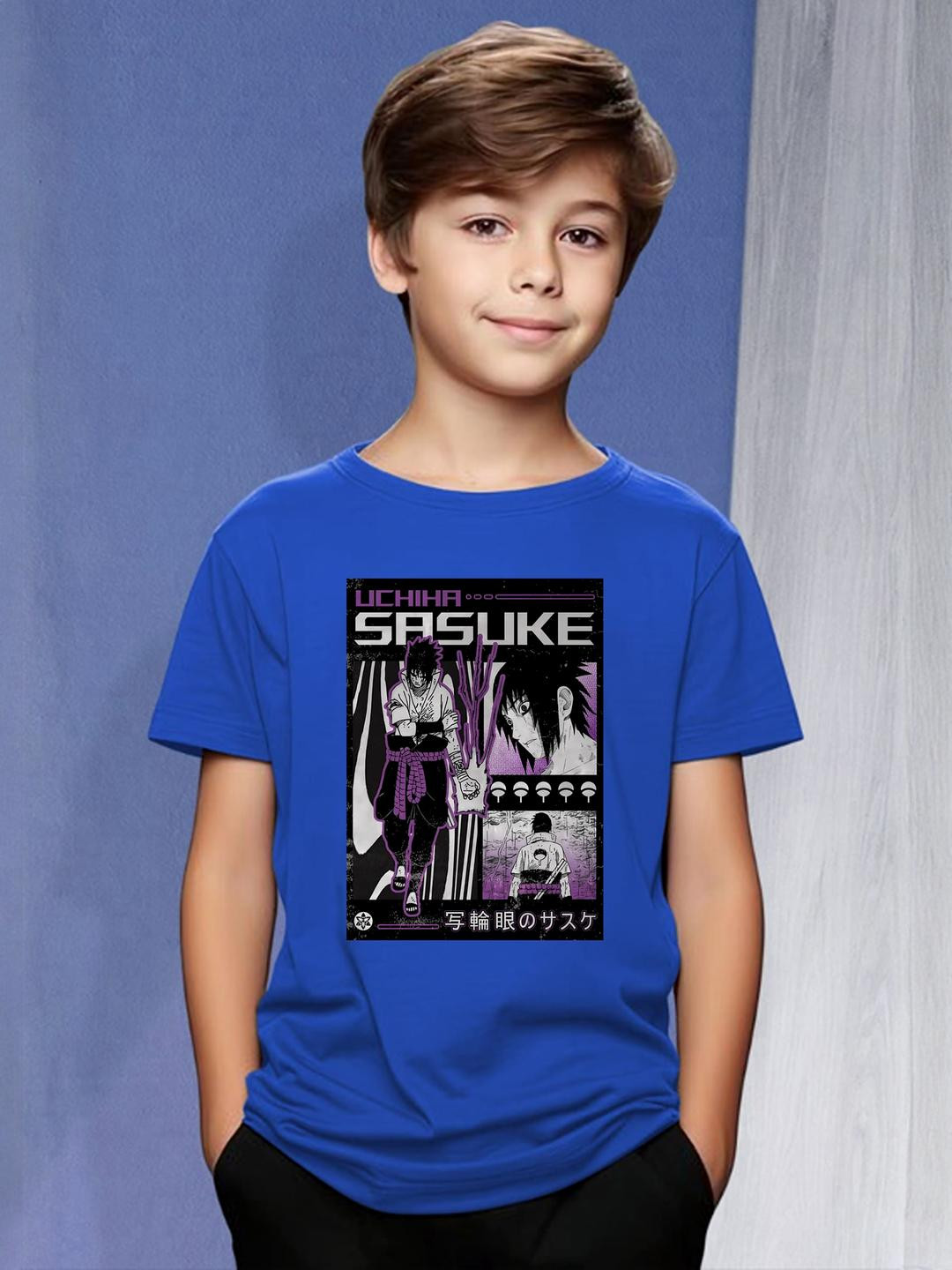 Blue Sasuke Anime Graphic Print T-Shirt