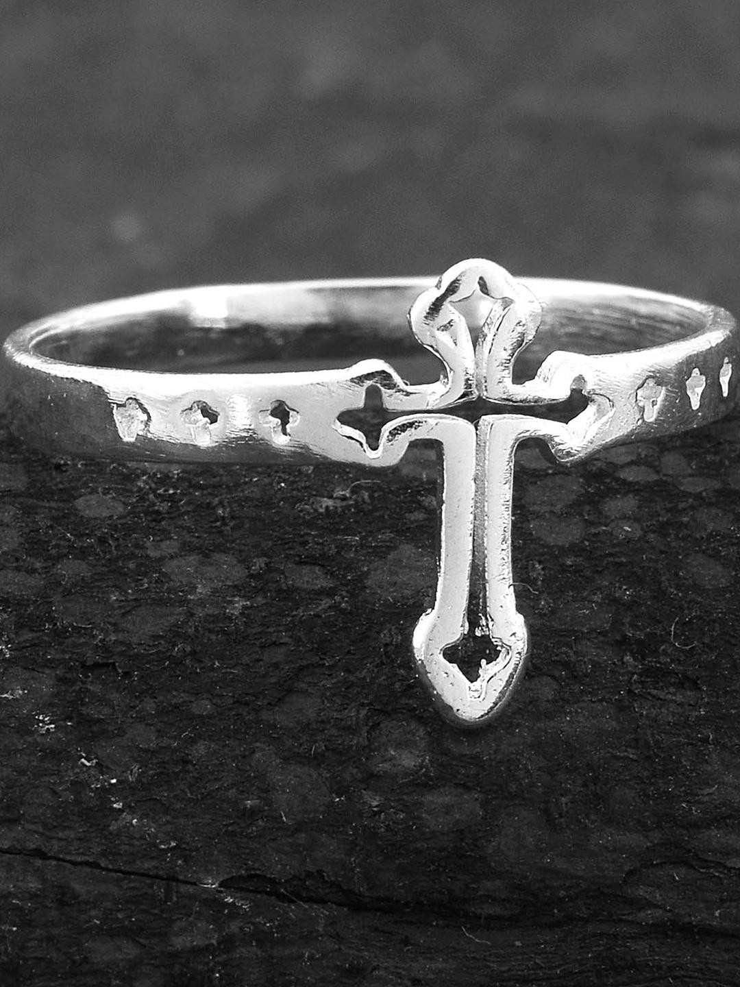Brass Silverplated Catholic Jesus Christ Crucifix Cross Fingerring Christian Jewellery Men Women