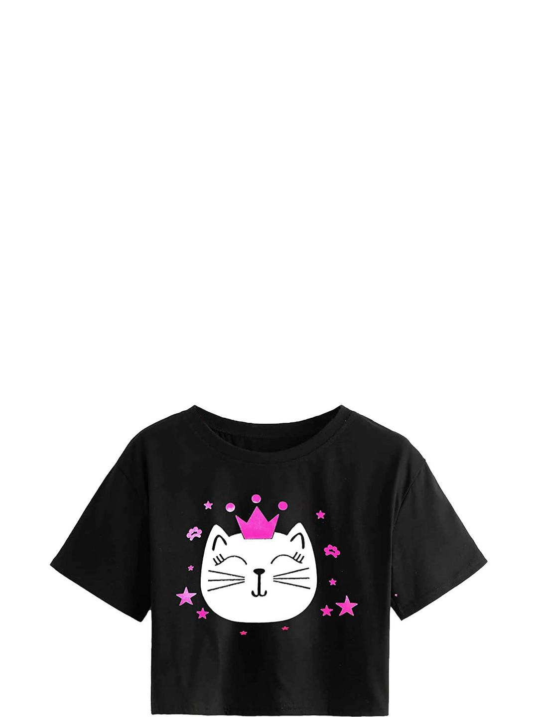 Girls Casual Cotton Blend Crop Top (Black, Pack of 1)