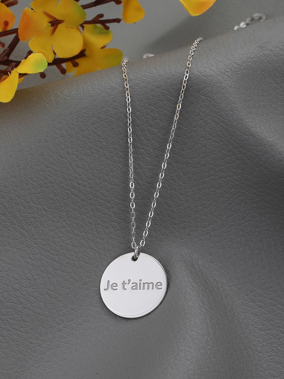 VANBELLE 925 Sterling Silver Rhodium Plated Engraved Love Pendant and Chain