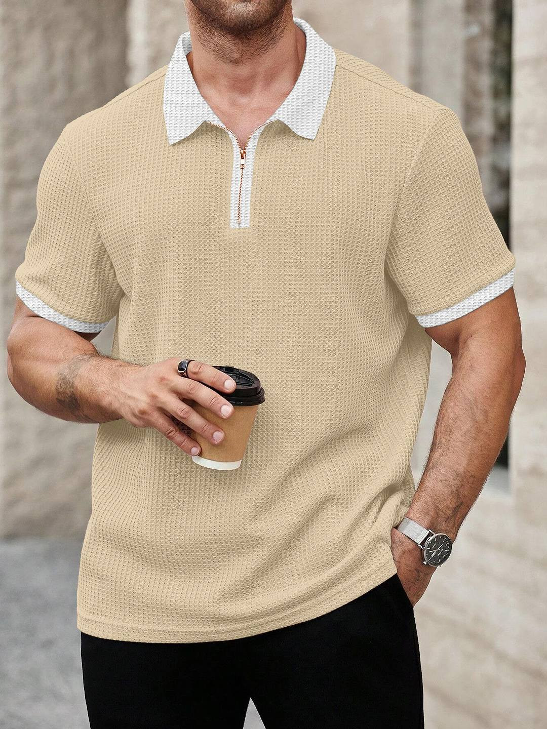 KAJARU Men Colourblocked Polo Collar T-shirt
