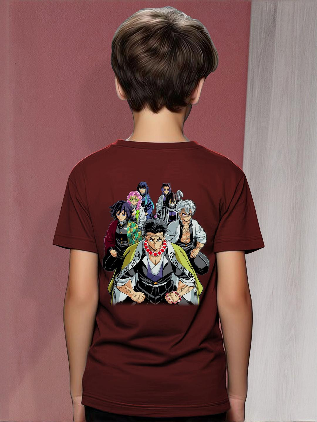 Maroon Demon Slayer Graphic Print T-Shirt