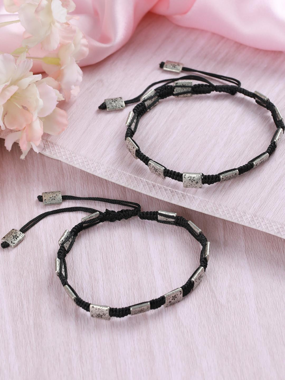 Set of 2 Rectangular Black Thread Boho style Anklets/Bracelet
