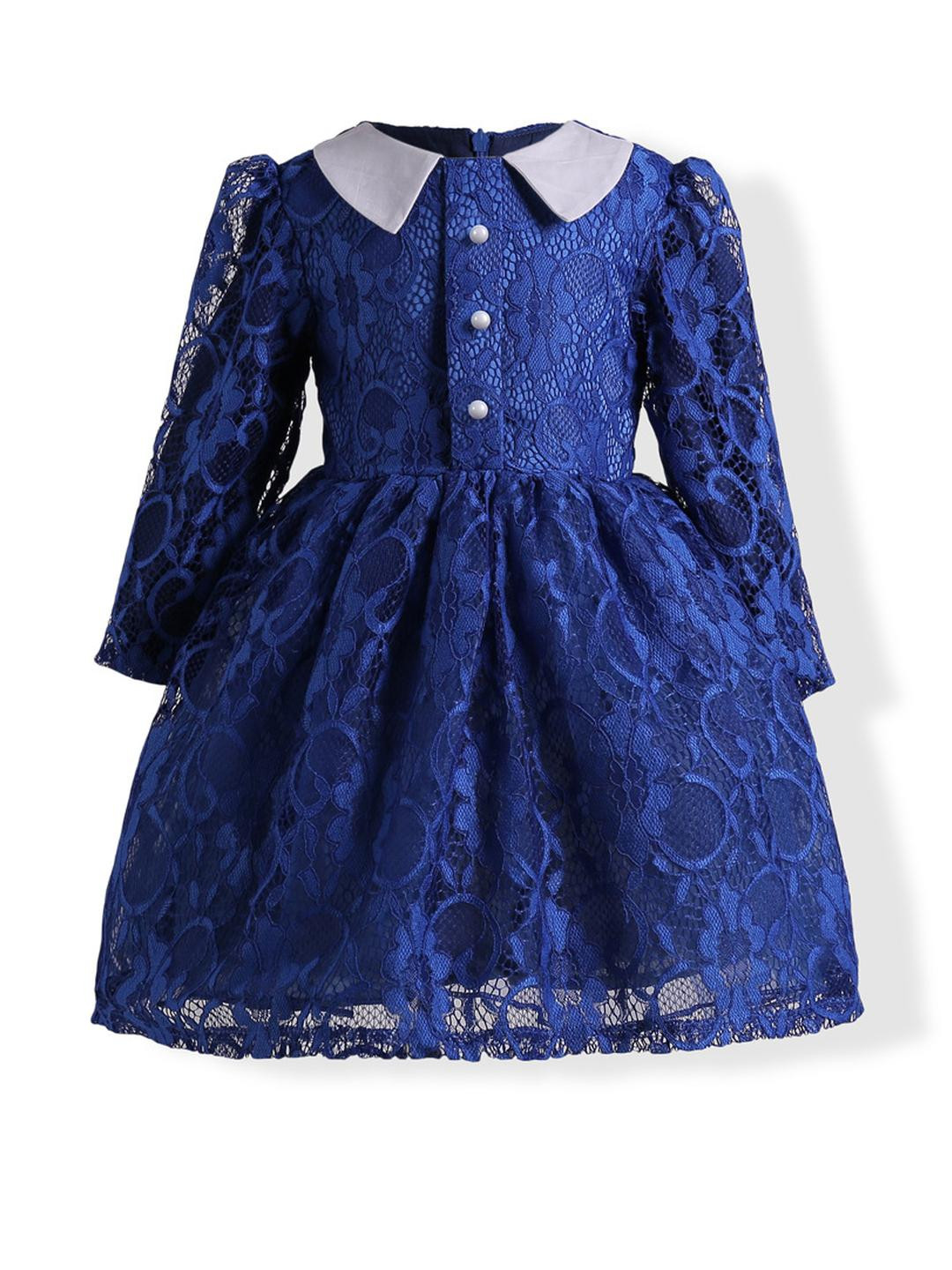 Shahina Fashion Girls Satin And Net Peter Pan Collar Flared Dress