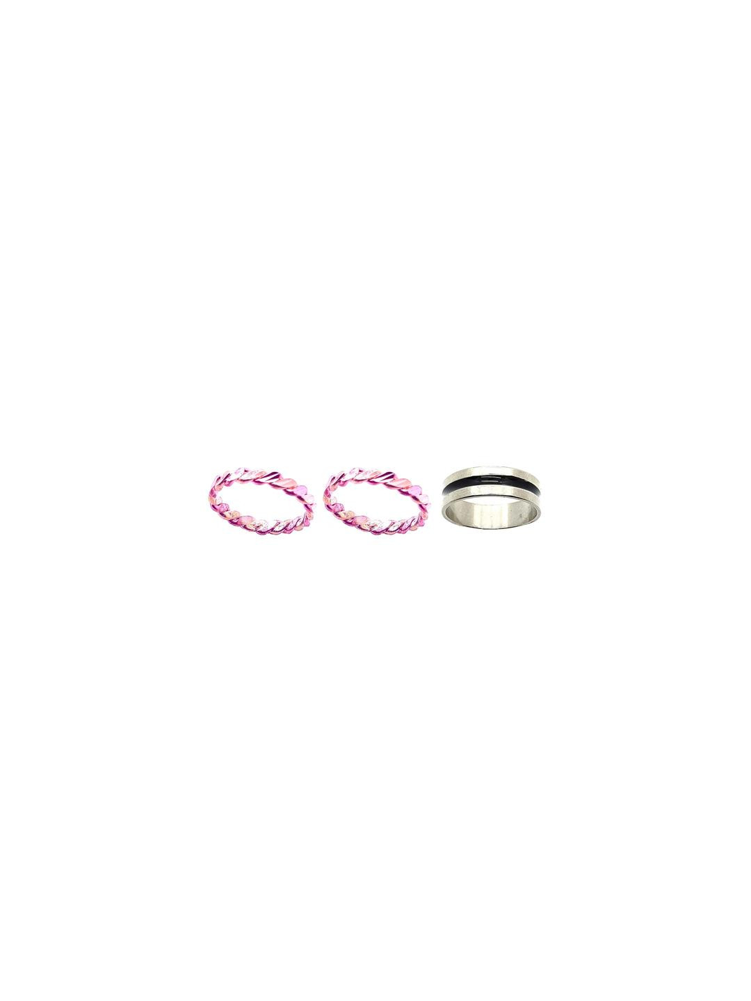 Dynamic Retail Global Set of 3 Rings for Men & Women, Purple-Silver Alloy Ring ()