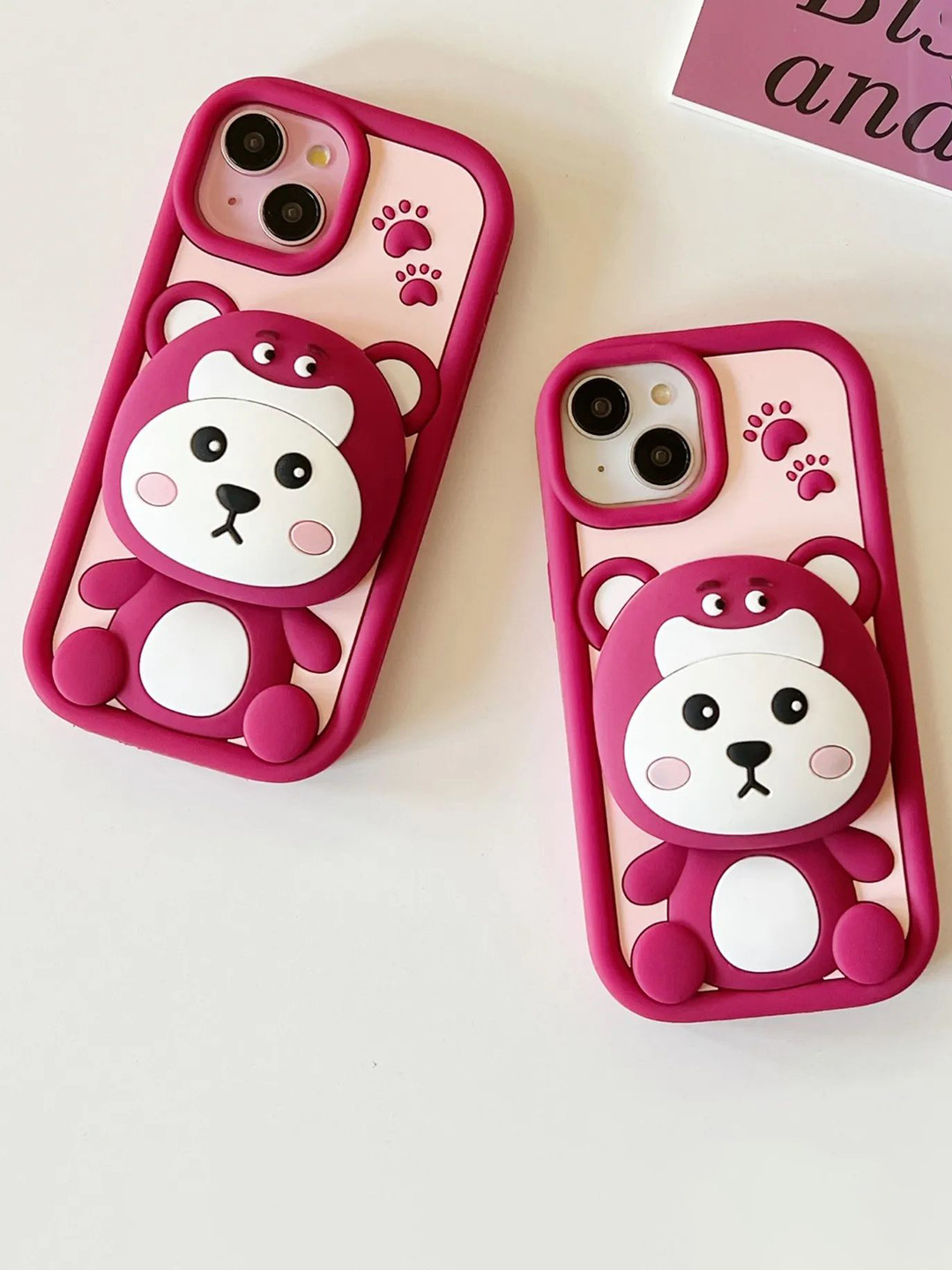 CASE CREATION Strawberry Bear Mirror Cartoon Characters Printed iPhone 15 Bumper Case