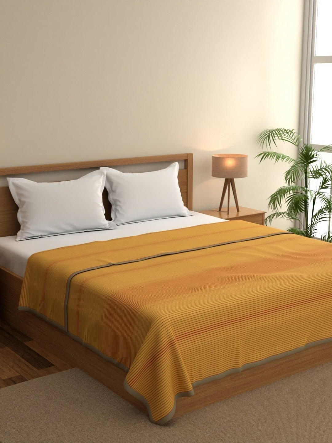 home expressions Meadow Mustard & Grey Striped Cotton AC Room 150 GSM Double Bed Dohar