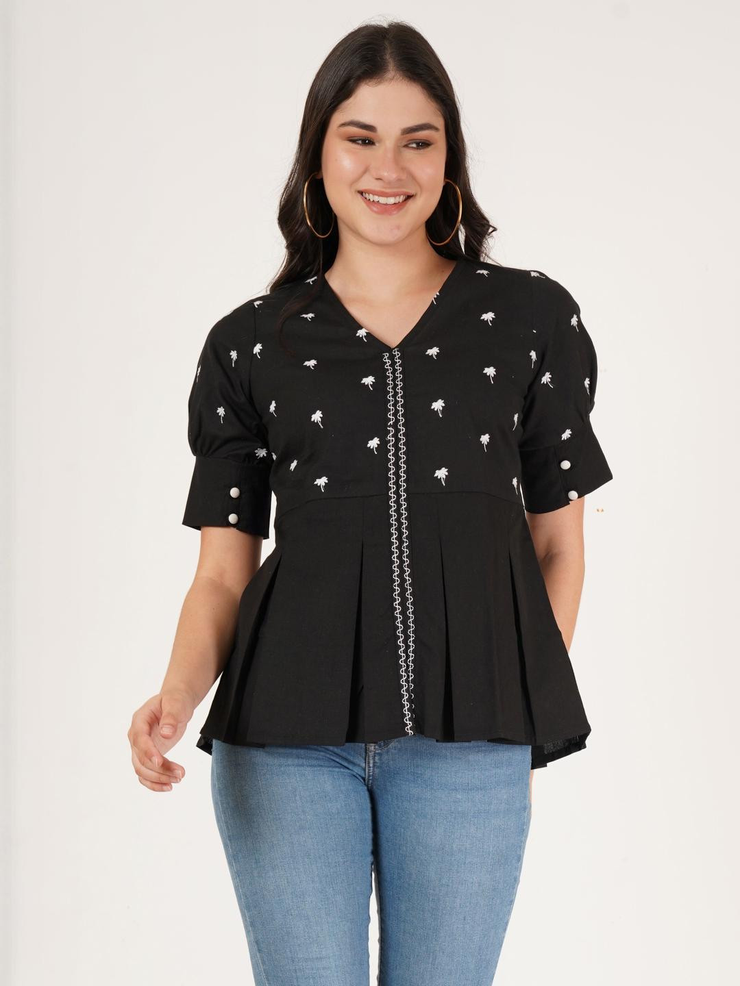 Women's Cotton Embroidered Short Kurti Top