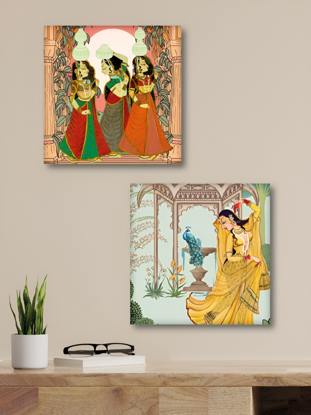 Aura White & Blue 2 Pieces Womens Printed Canvas Wall Arts