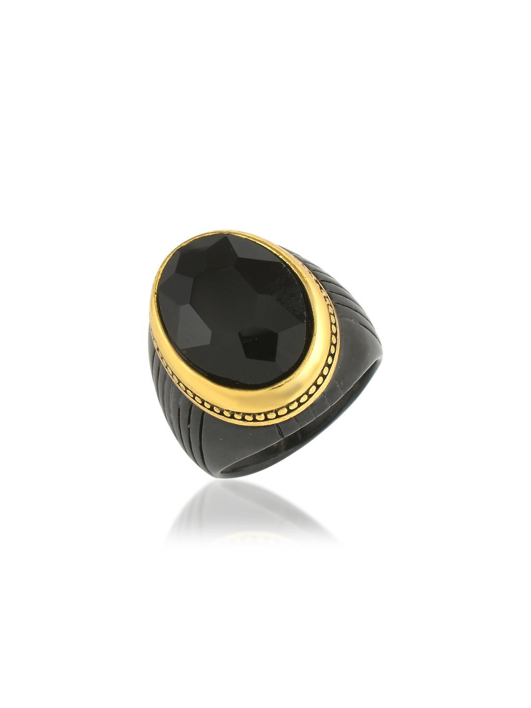 Brass Black Gold Bezel Black Onyx Fashion fingerring Blackstone Men Women