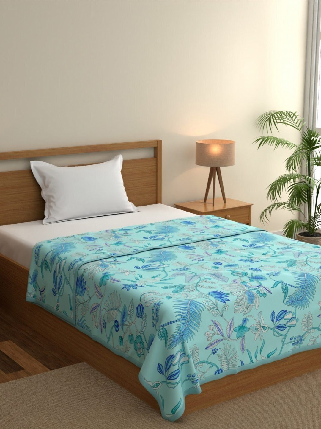 home expressions Meadow Turquoise Blue Floral Cotton AC Room 150 GSM Single Bed Dohar