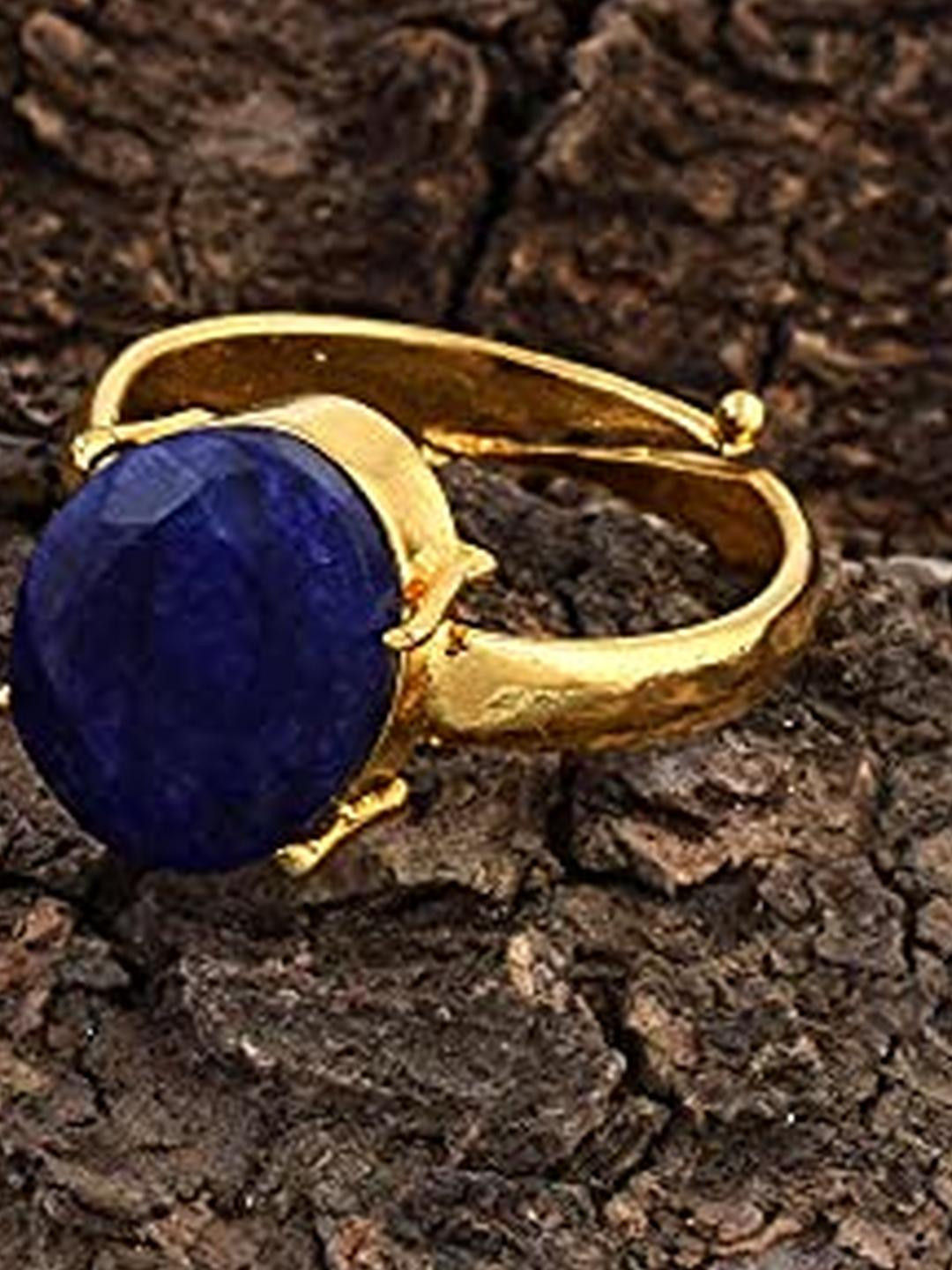 Goldplated Brass Blue Sapphire Neelam Fingerring Men Jewellery Women