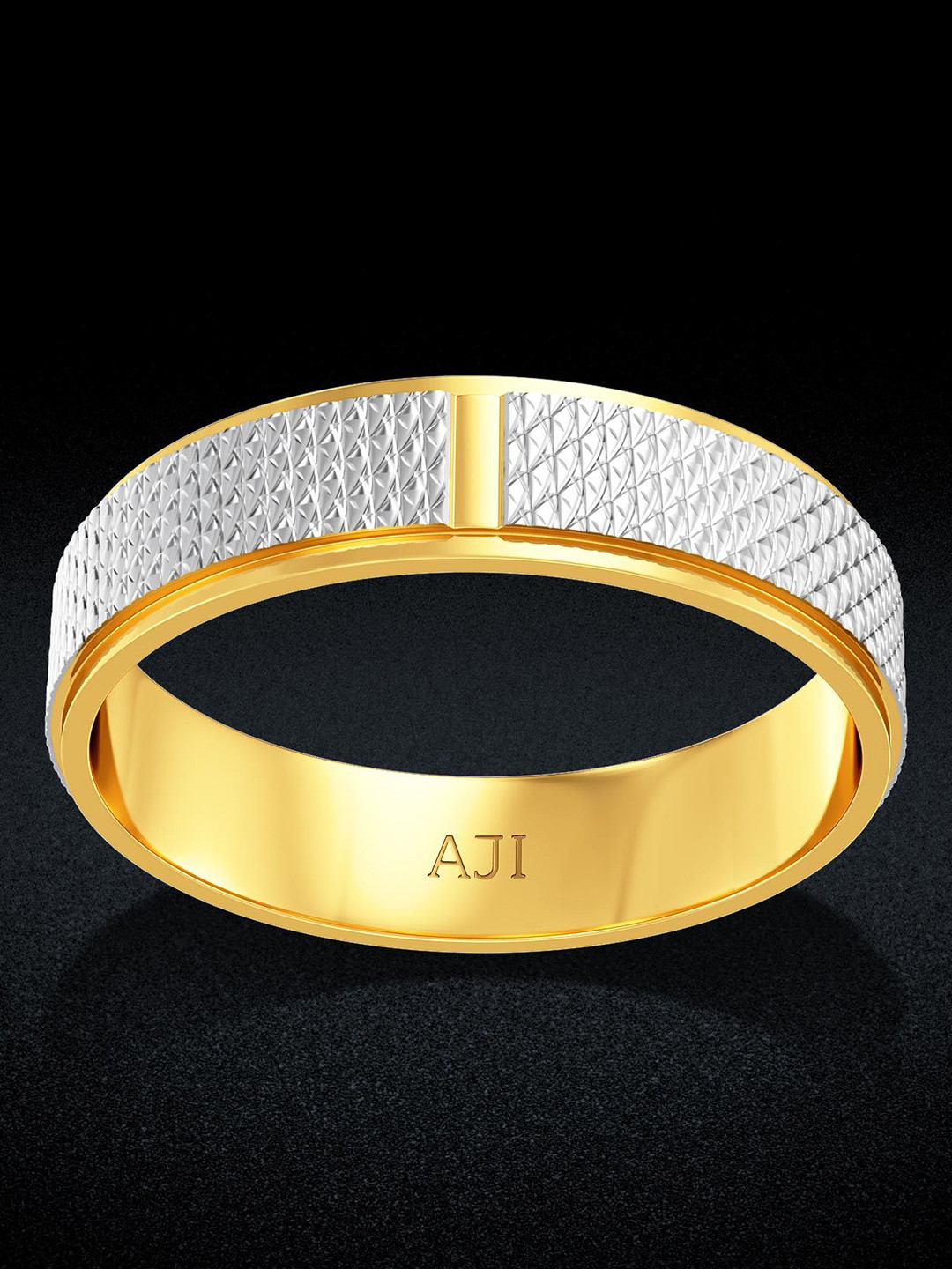 Joyalukkas Sovereign Textured Men 22 Kt White and Yellow Gold Ring