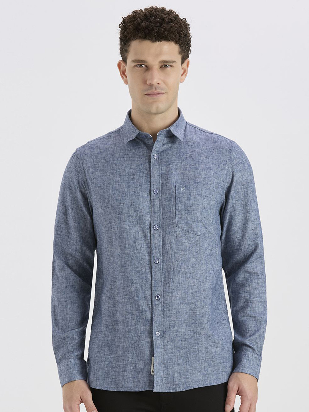 ROCKING SWAMY Men Textured Self Design Spread Collar Cotton Casual Shirt
