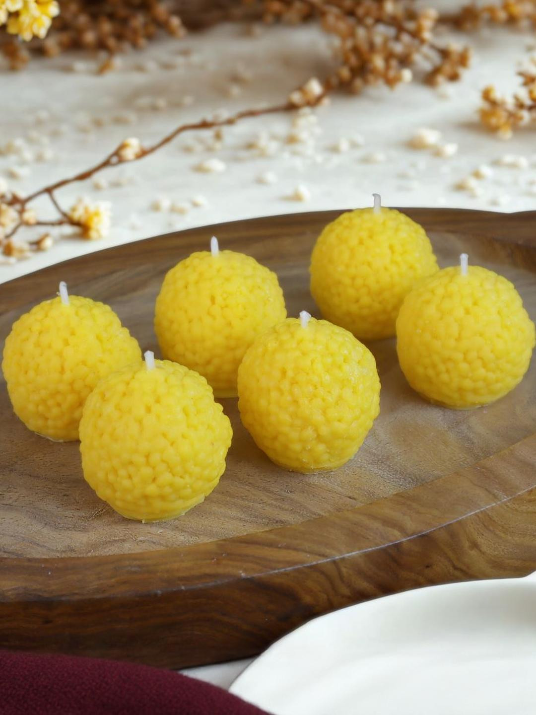 Shraddha Creation Pure Soy Wax Motichur Ladoo 6Pcs Scented Solid Diyas Candles
