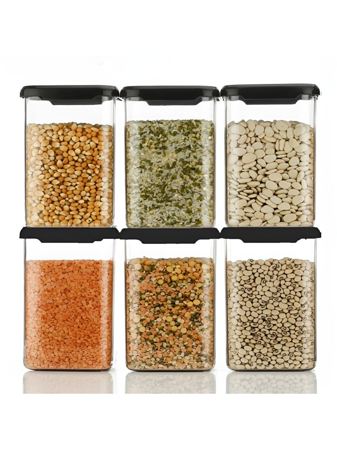 DEEJET Black And Transparent 6 Pieces Air Tight Kitchen Storage Containers