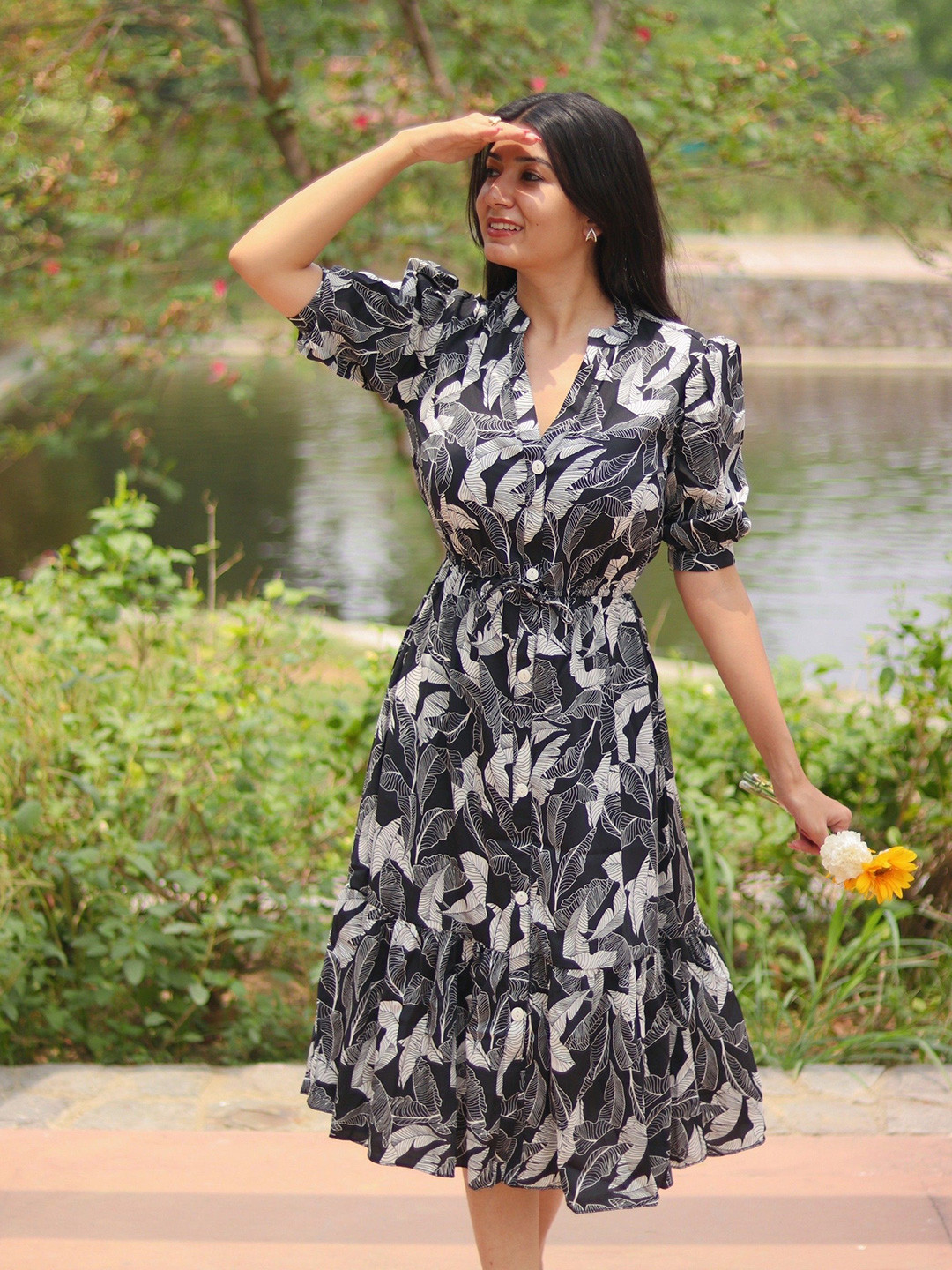 DressBerry Women Botanical Printed Fit & Flare Midi Dress