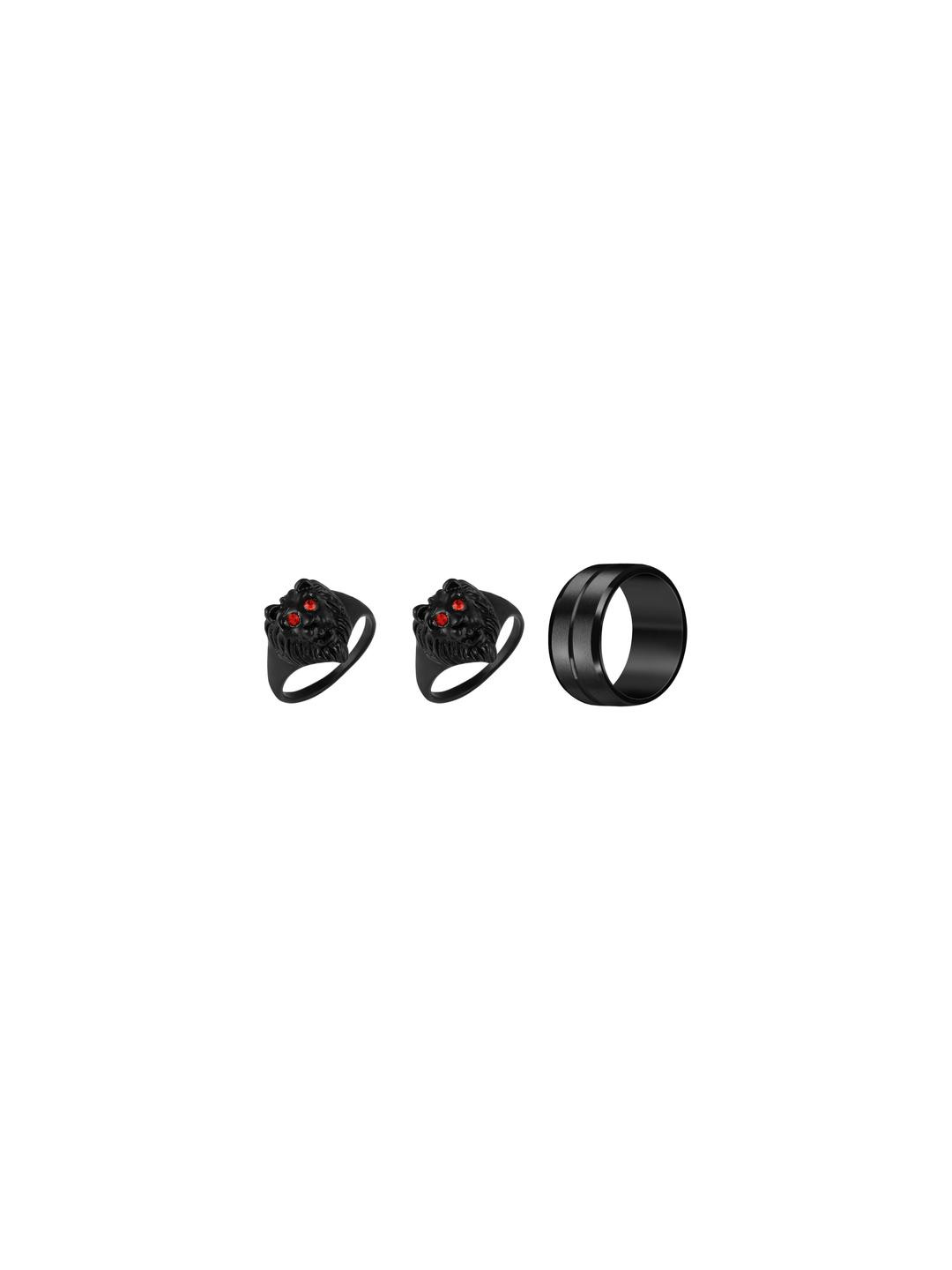 Dynamic Retail Global Set of 3 Ring for Men, Black-Black Alloy Ring ()