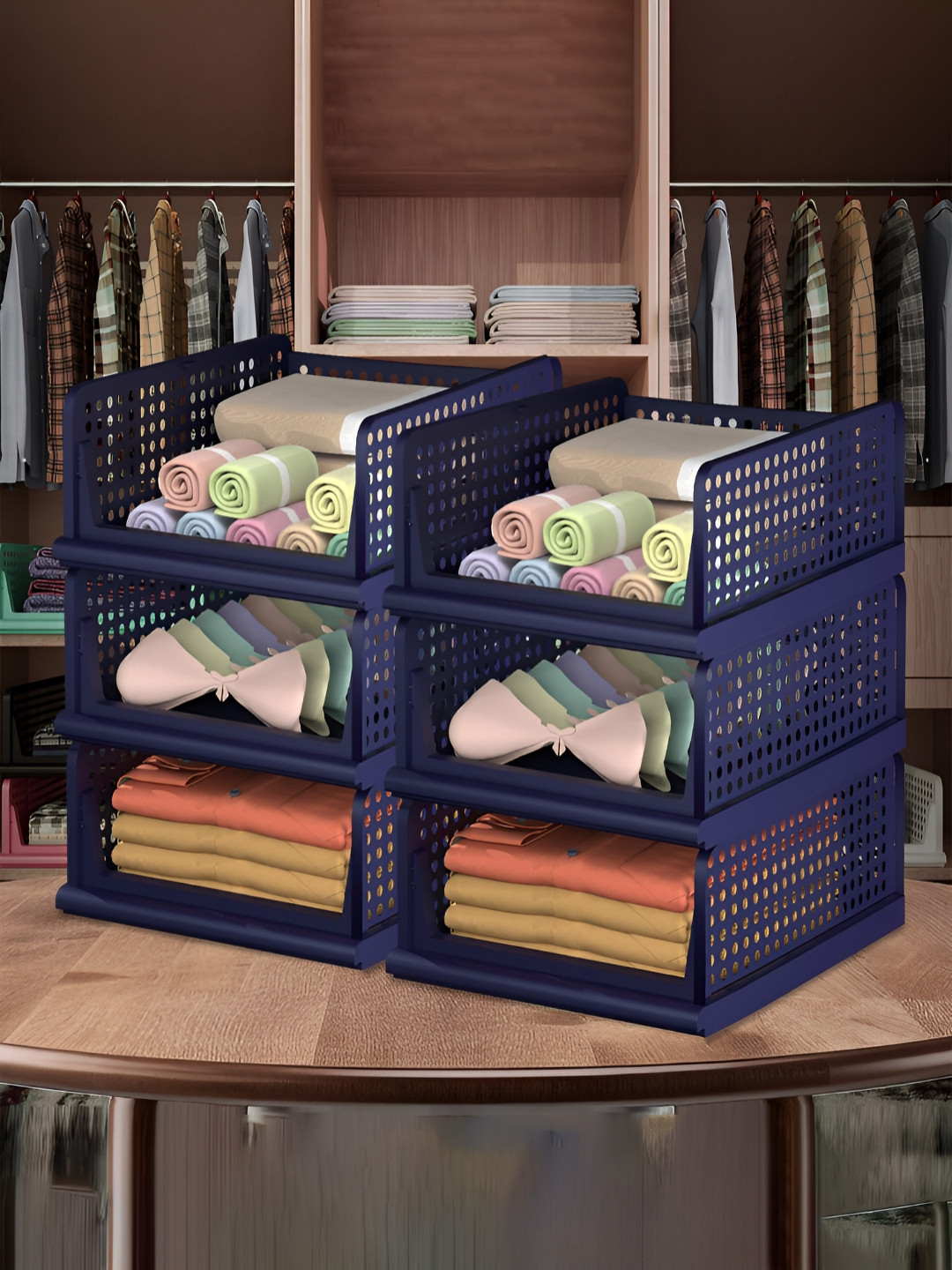 Aura Blue 6 Pieces Storage Wardrobe Organizers for Almirah