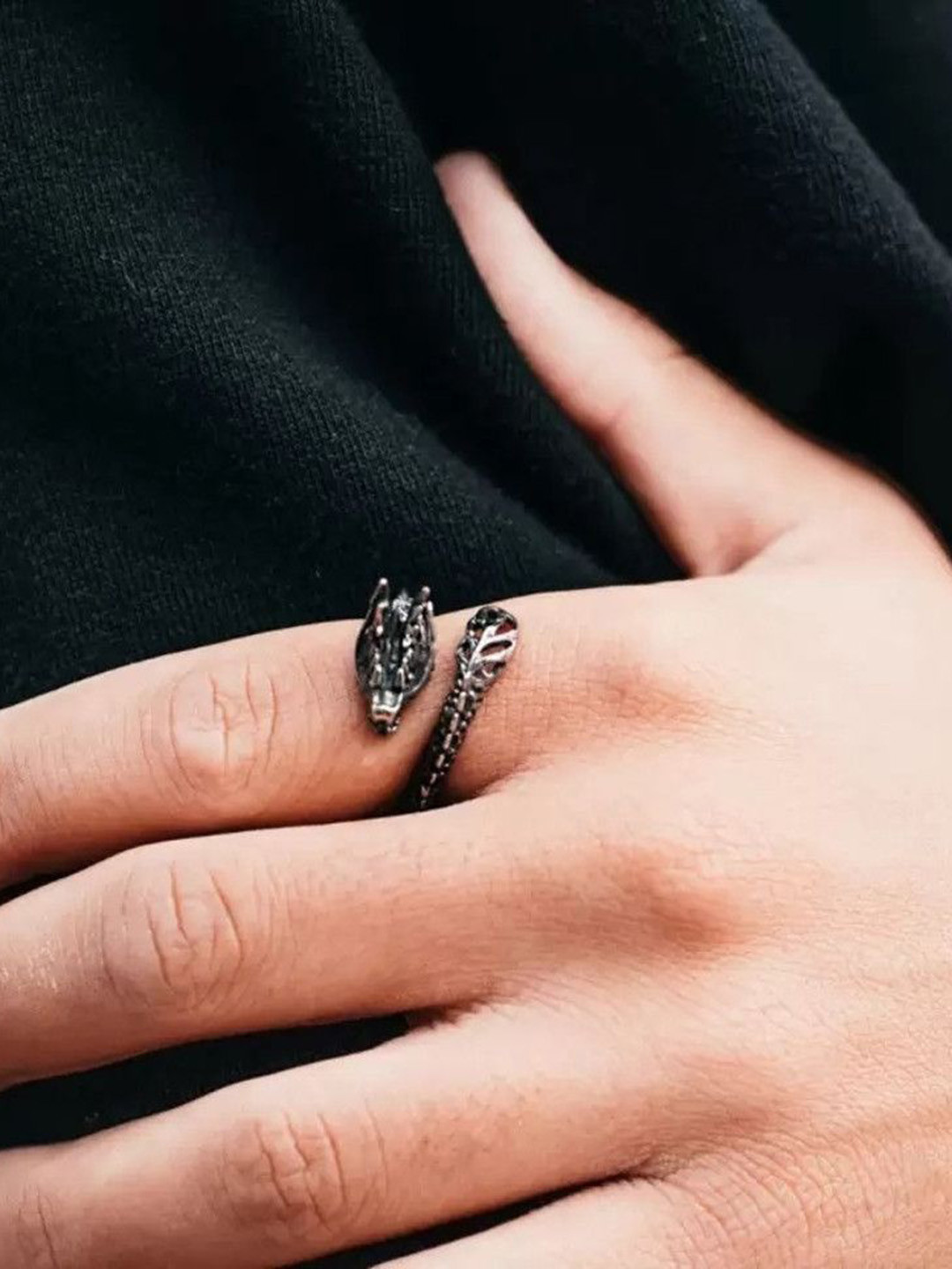 Zoey Silver-Plated Intricate Dragon Shaped Adjustable Finger Ring