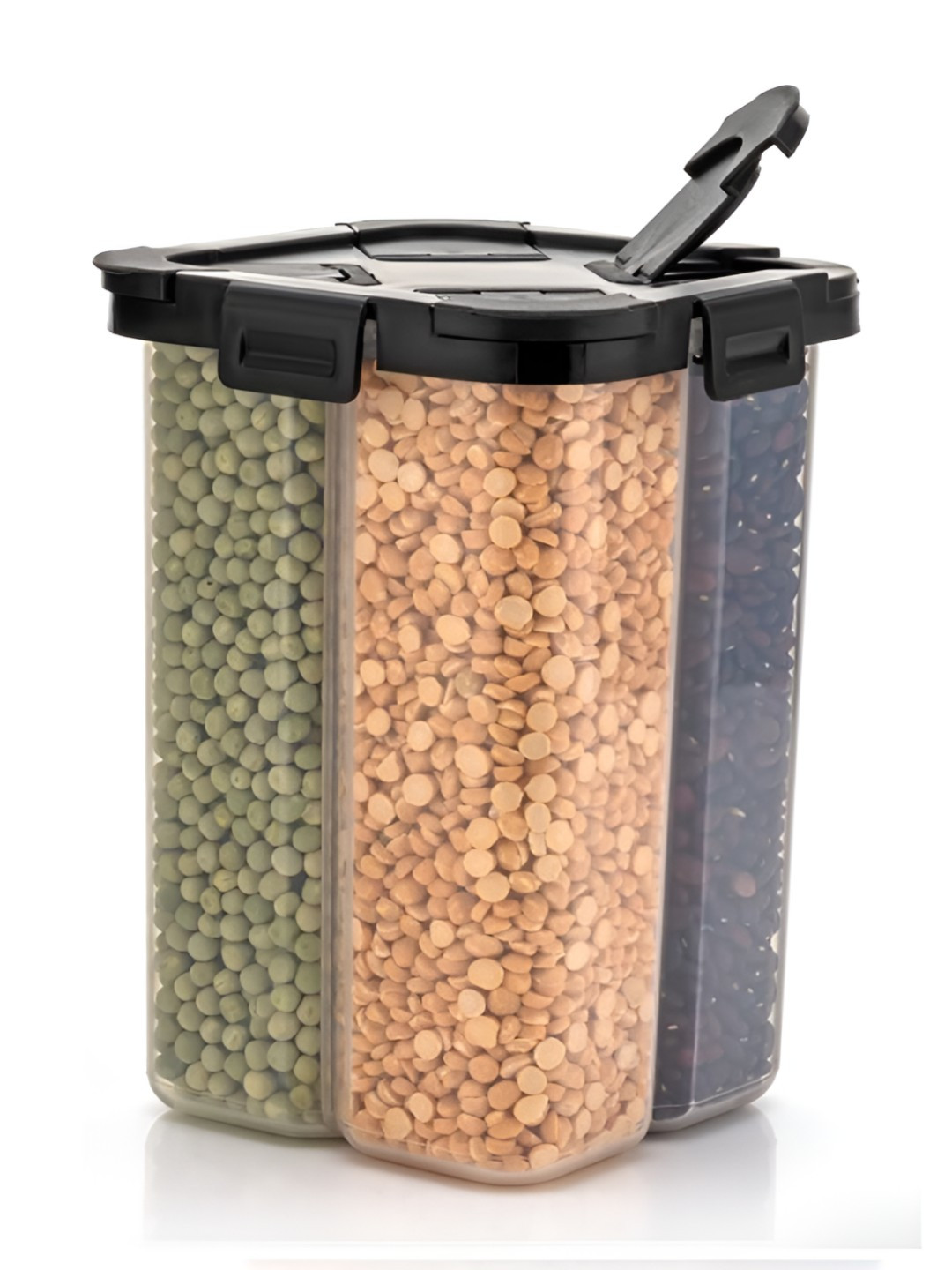 DEEJET Black And Transparent 4 In 1 Air Tight Kitchen Storage Container