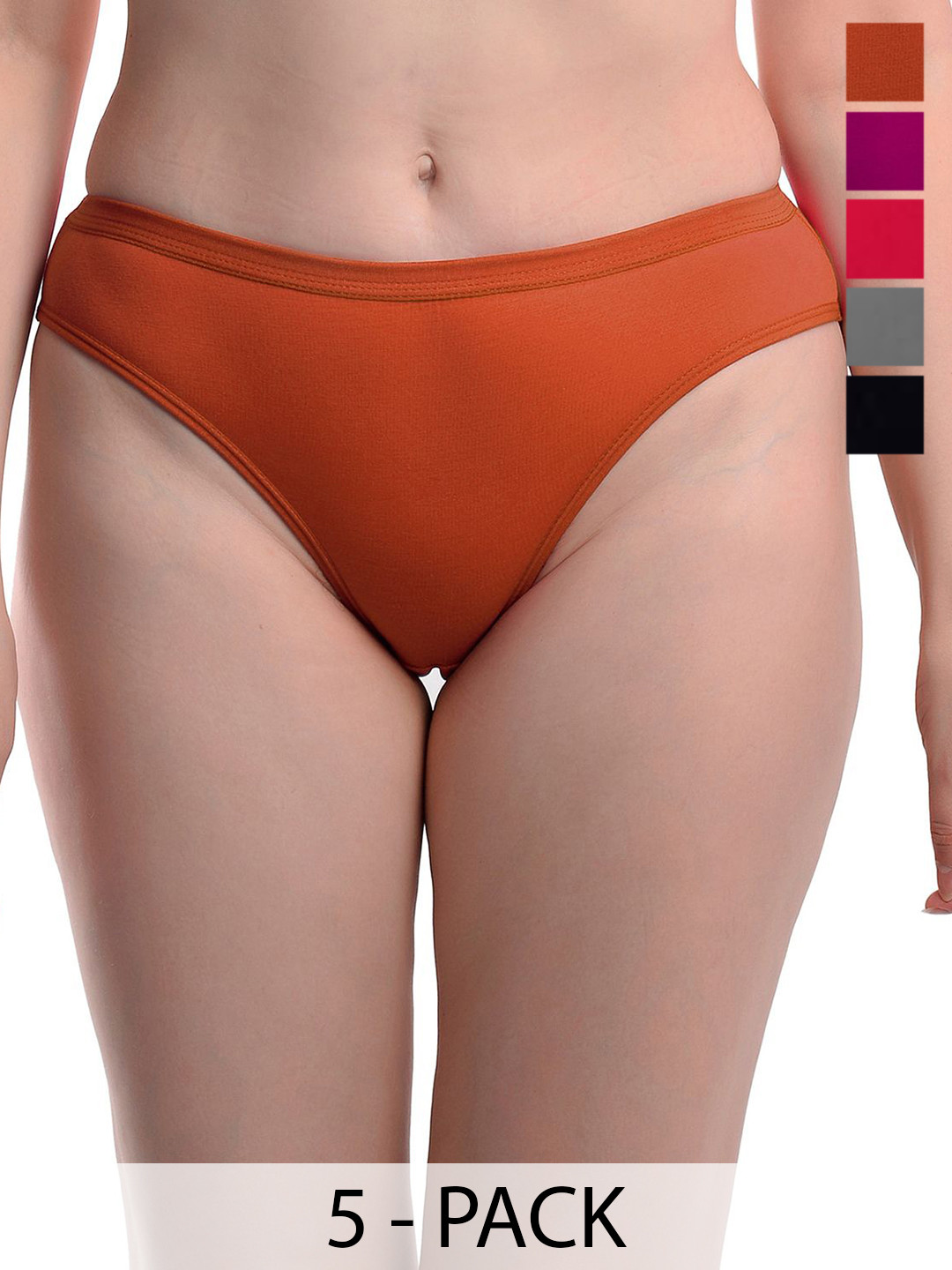 Samvar Pack Of 5 Mid Rise Hipster Briefs PL-Panty_P,O,R,Gr,Bl_XS