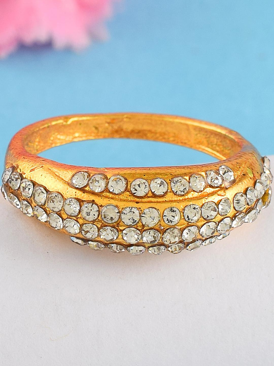 Brass Goldplated Imitation Diamond Challa Finger ring Women