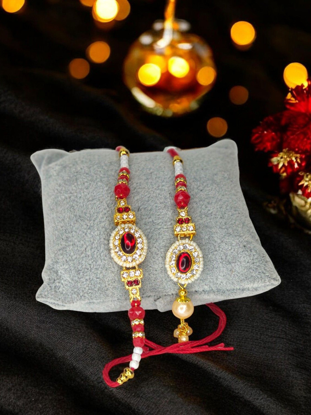 MISHAV Artificial Stones Studded & Beaded Bhaiya Bhabhi Rakhis