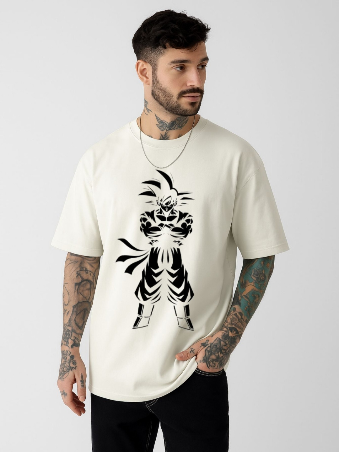 Be Crazy Men Cotton Goku Anime Printed Oversized T-shirt