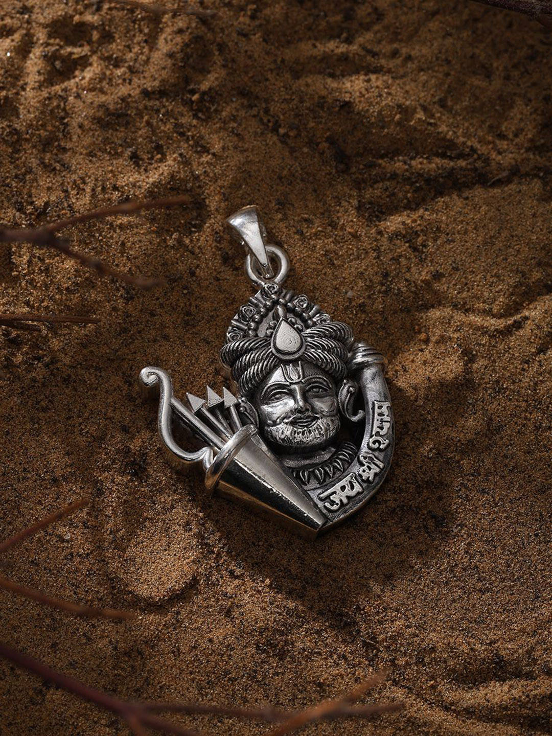 Exotic India Unisex Sterling Silver Jai Shri Khatu Shyam Goddess Pendant