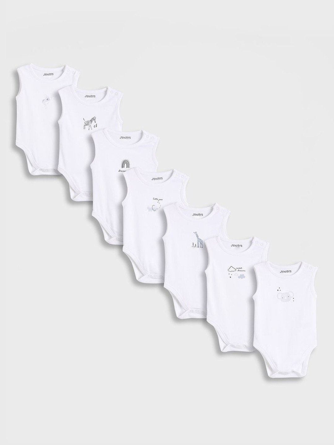 Juniors by Babyshop Infant Boys Pack Of 7 Printed Cotton Sleeveless Bodysuit