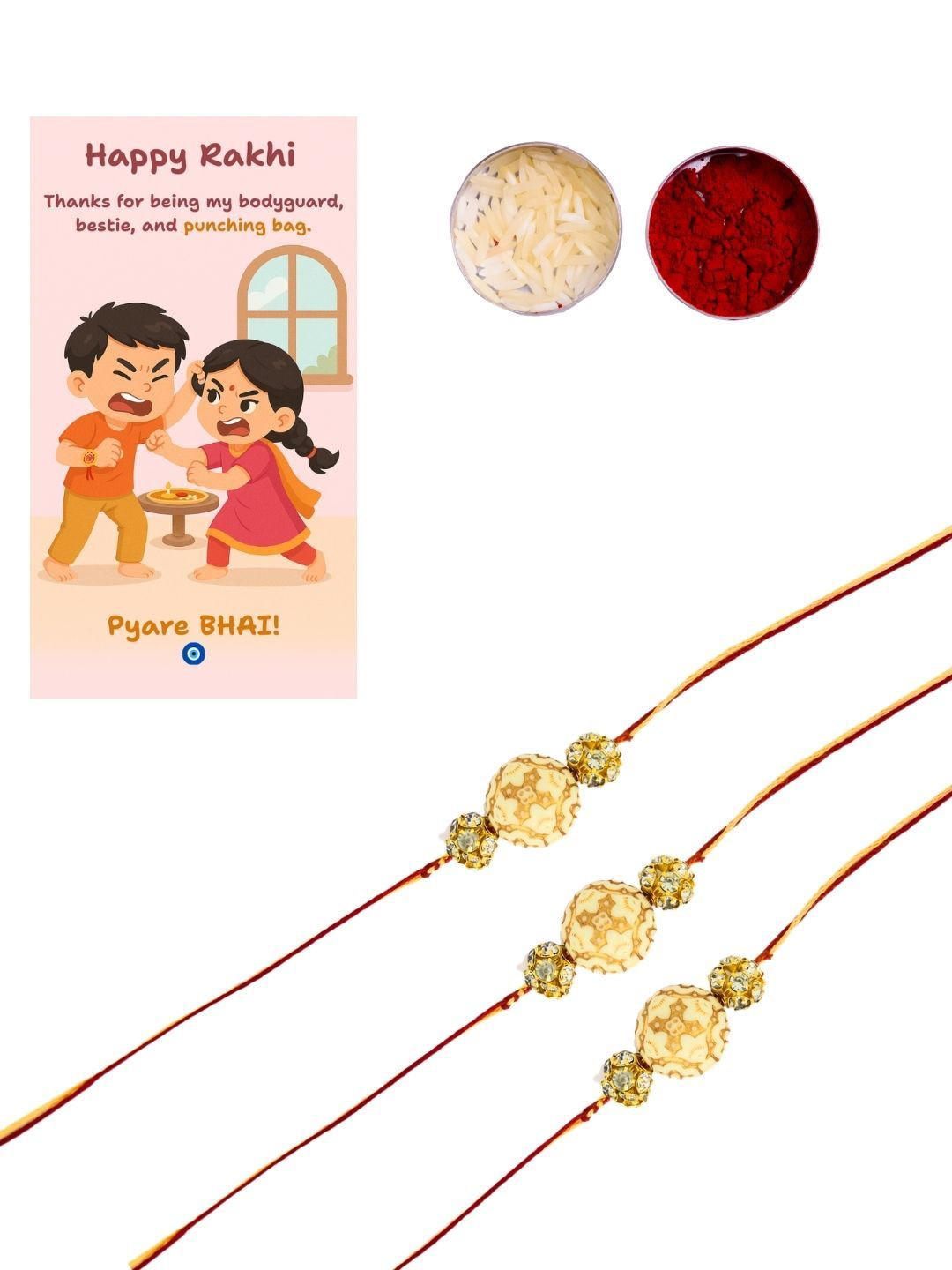 Anouk Set Of 3 Rakhi Card & Thali