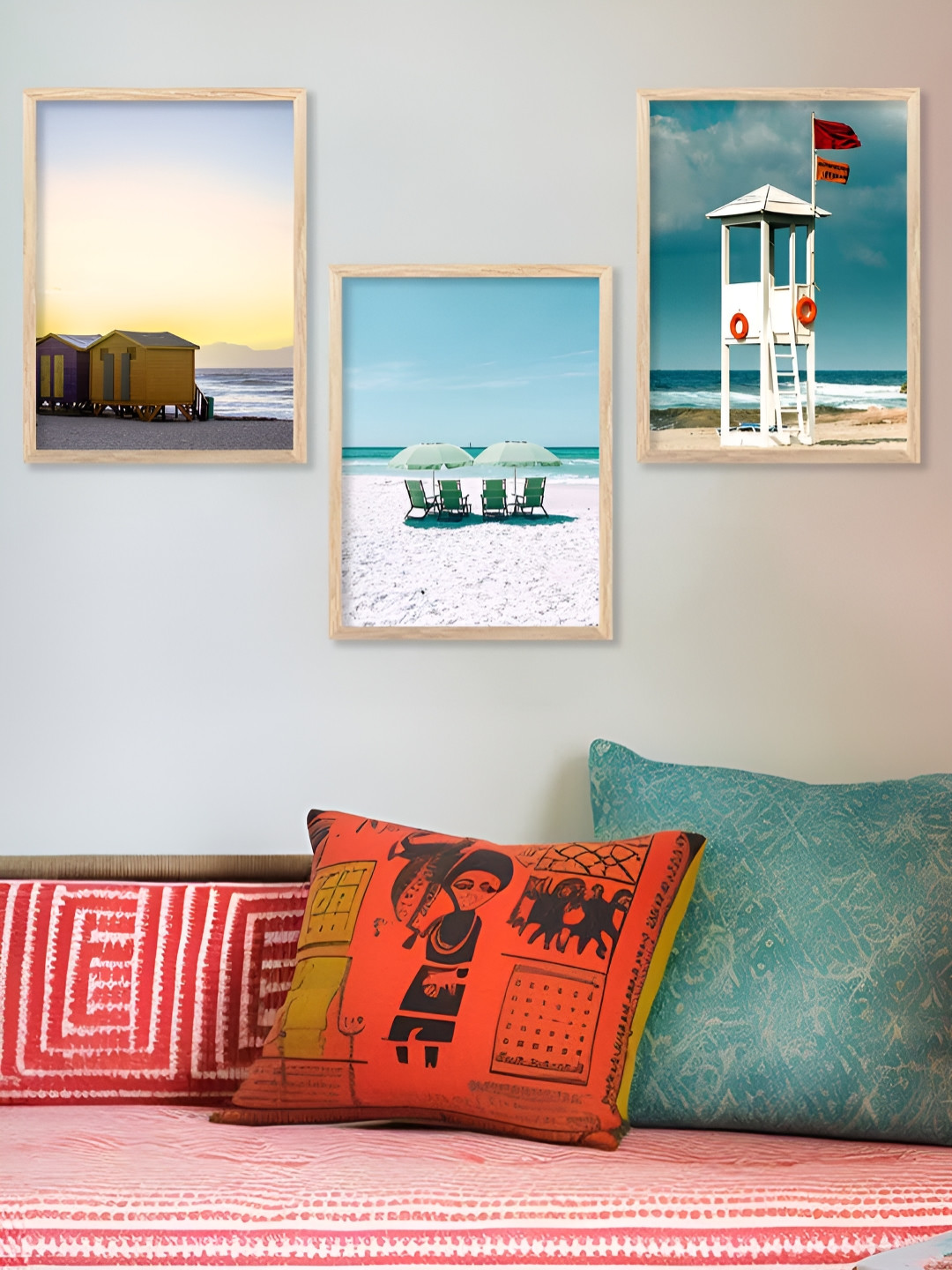 Kotart Brown & Teal 3 Pieces Beach Wooden Wall Arts