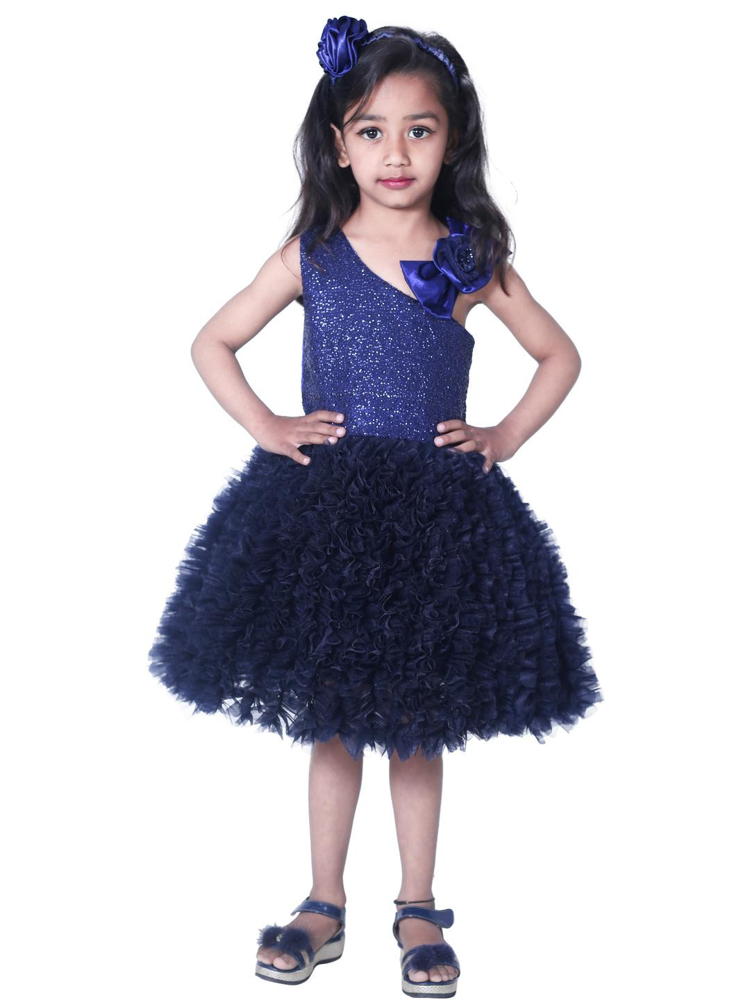 Shahina Fashion Girls Knee Length Sequin & Net Party Dress