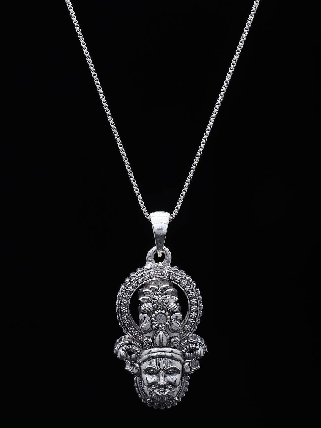 Exotic India Sterling Silver Shree Khatu Shyam Pendant