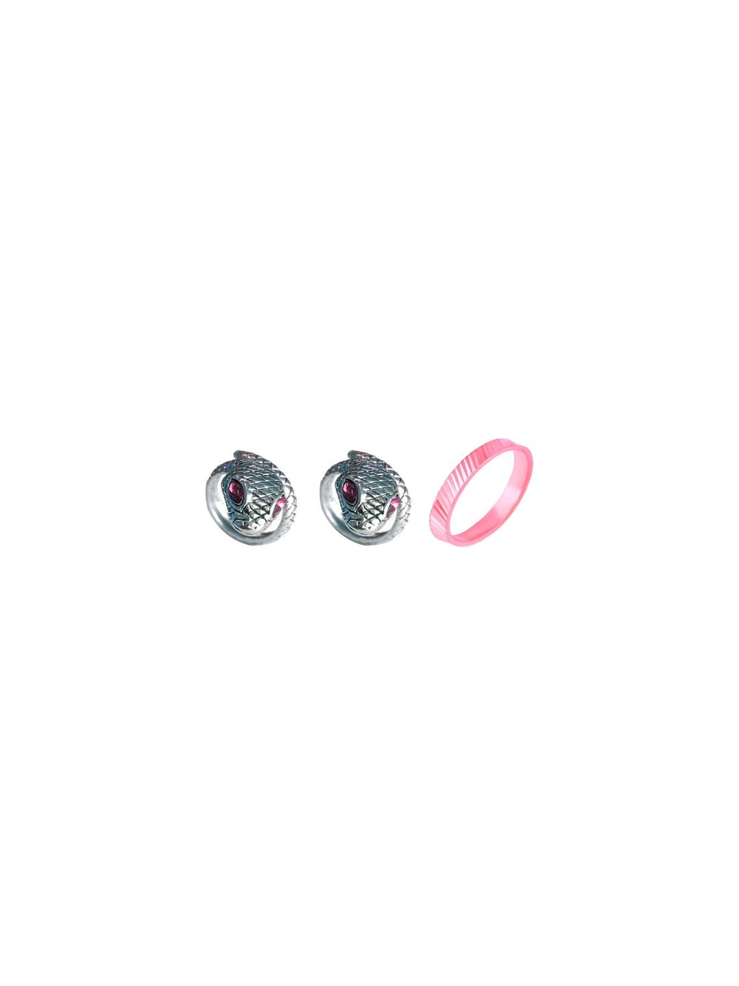 Dynamic Retail Global Set of 3 Ring for Men, Silver-Pink Alloy Ring ()