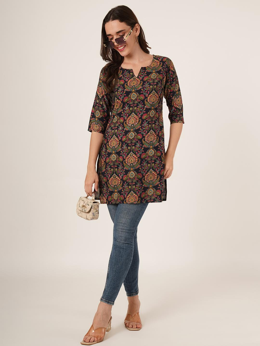 Women's Cotton Jaipuri Print Short Kurti Top