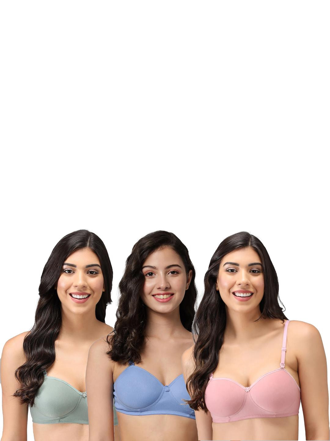 Women Cotton Green,Light Blue,Pink Padded Non-Wired Lingerie Bra Sport wear Gym Crop Tank Top