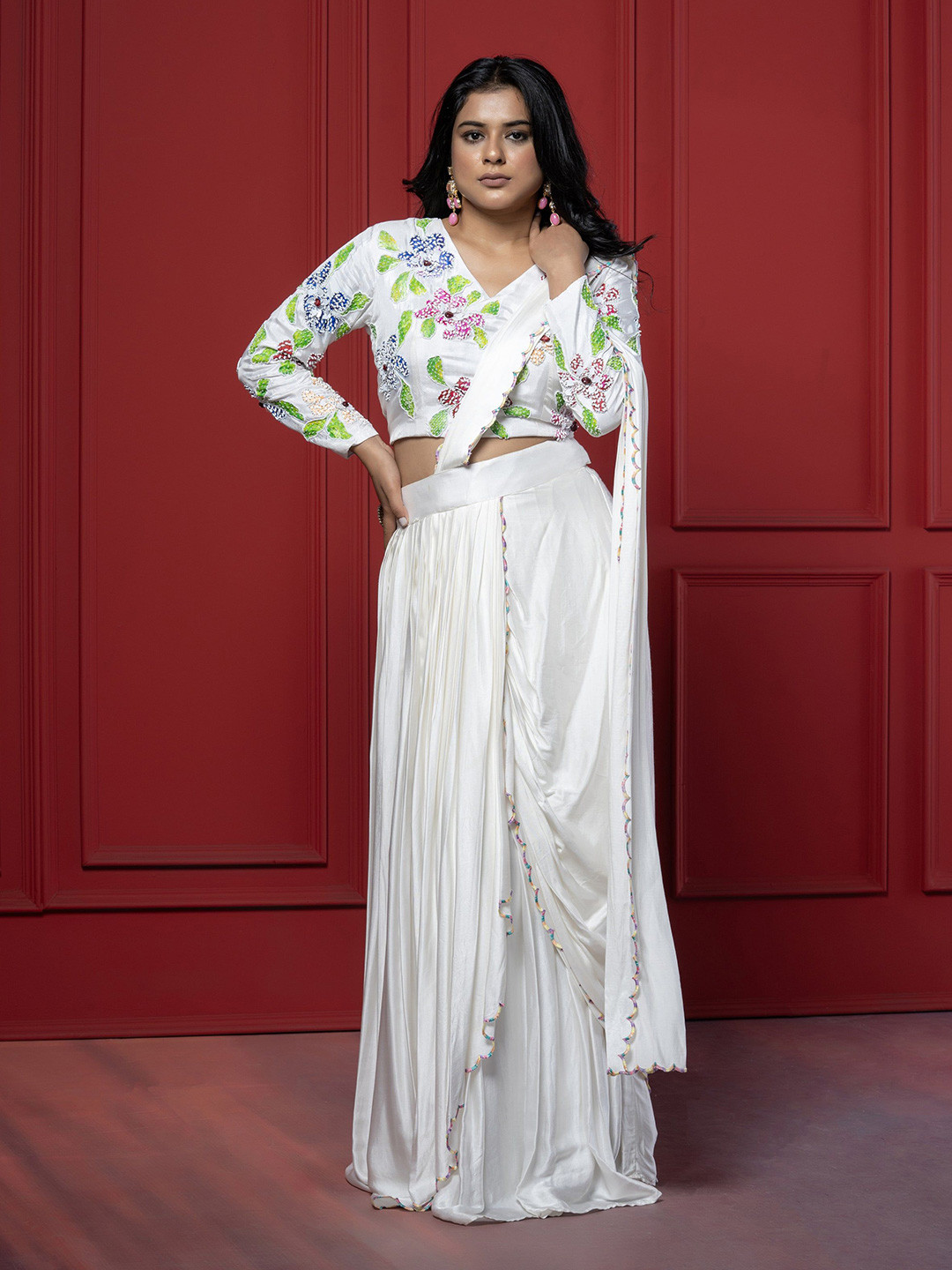 GloballyRonakRBafna Ready to Wear Saree With Embellished Hand Painted Stitched Blouse