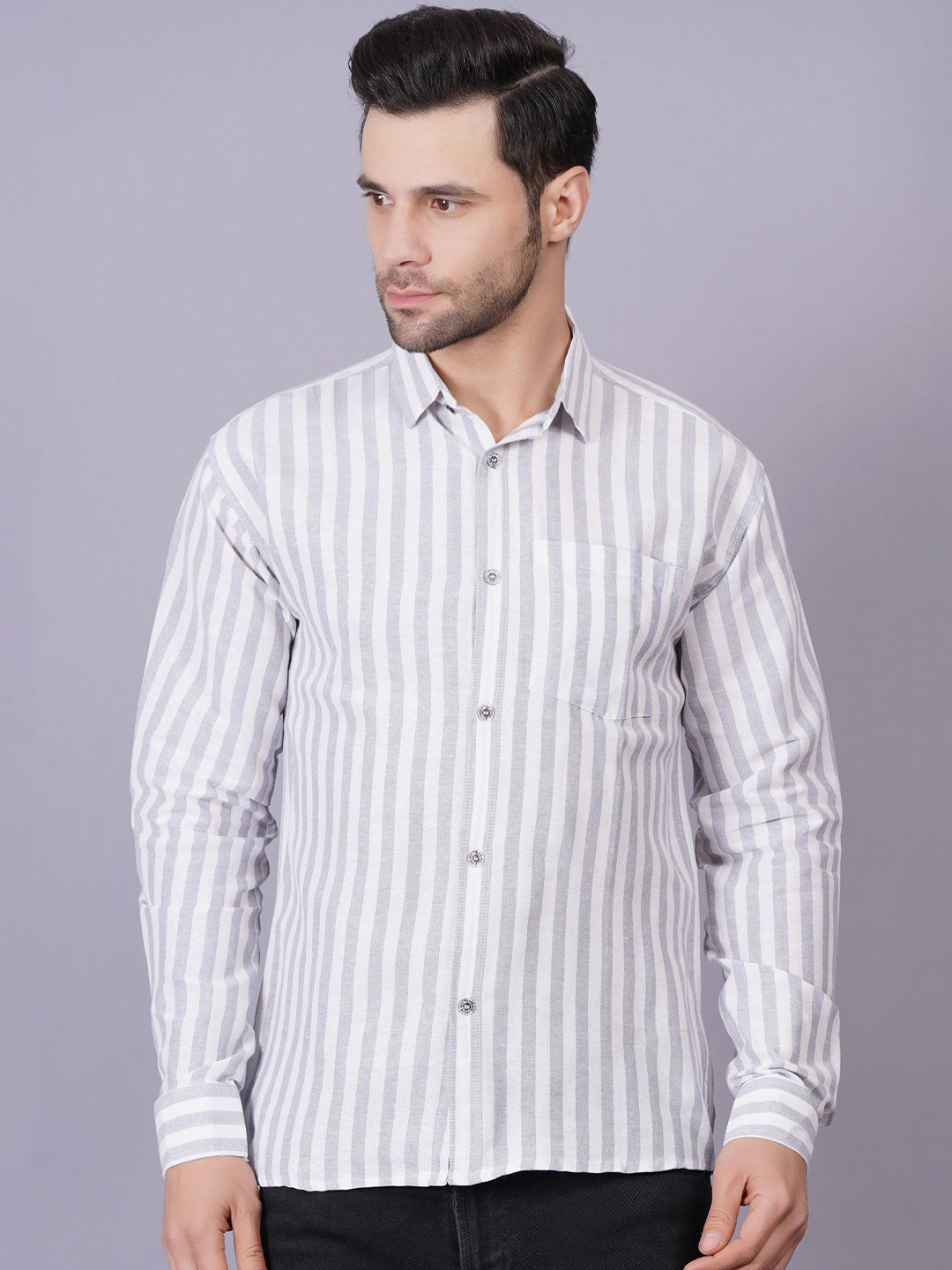 QUMASH FASHION Men Vertical Stripes Comfort Slim Fit Casual Shirt