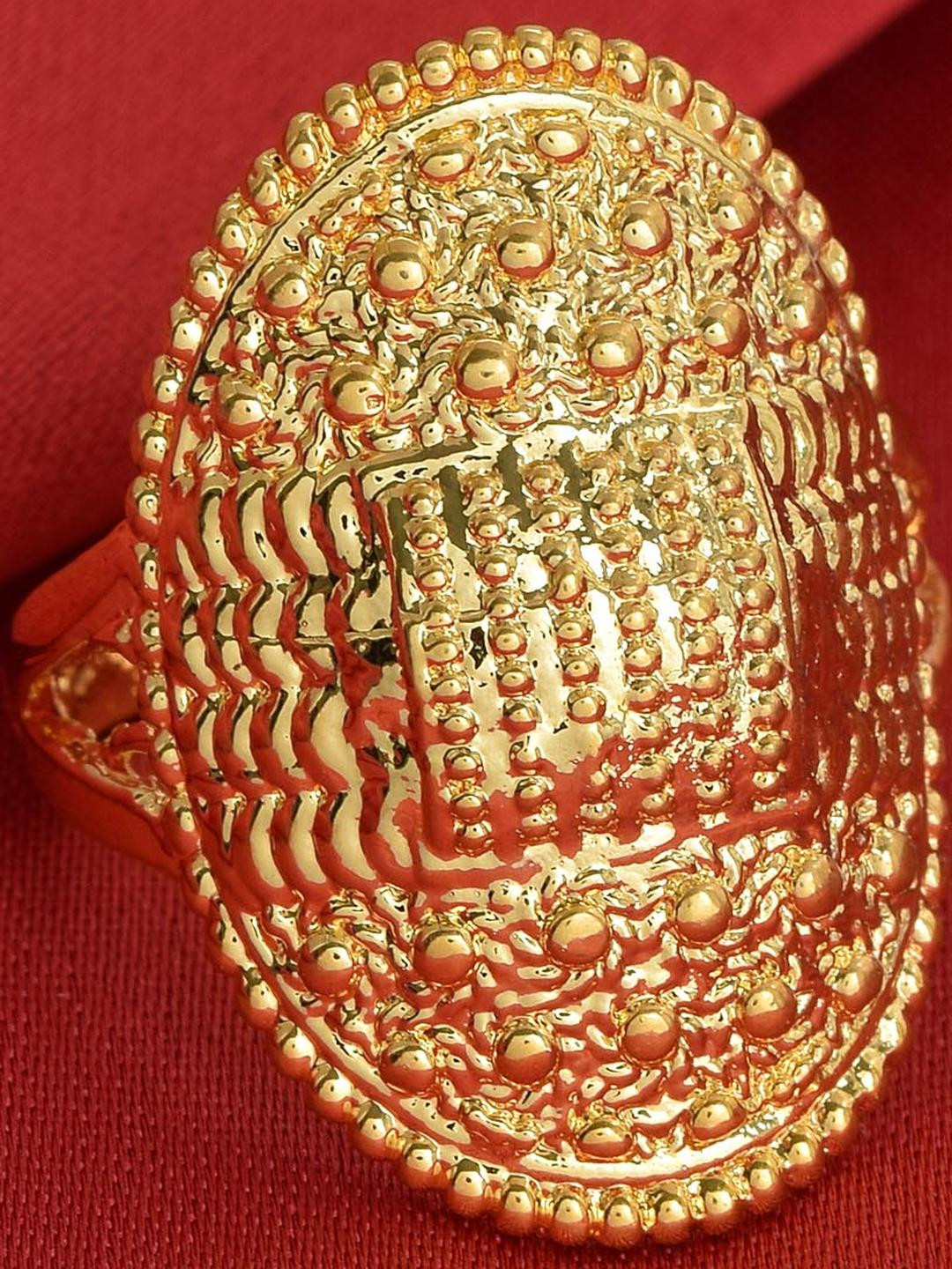 Gold plated Handmade carving Long Oval Finger cuff Tradittional Finger ring Women