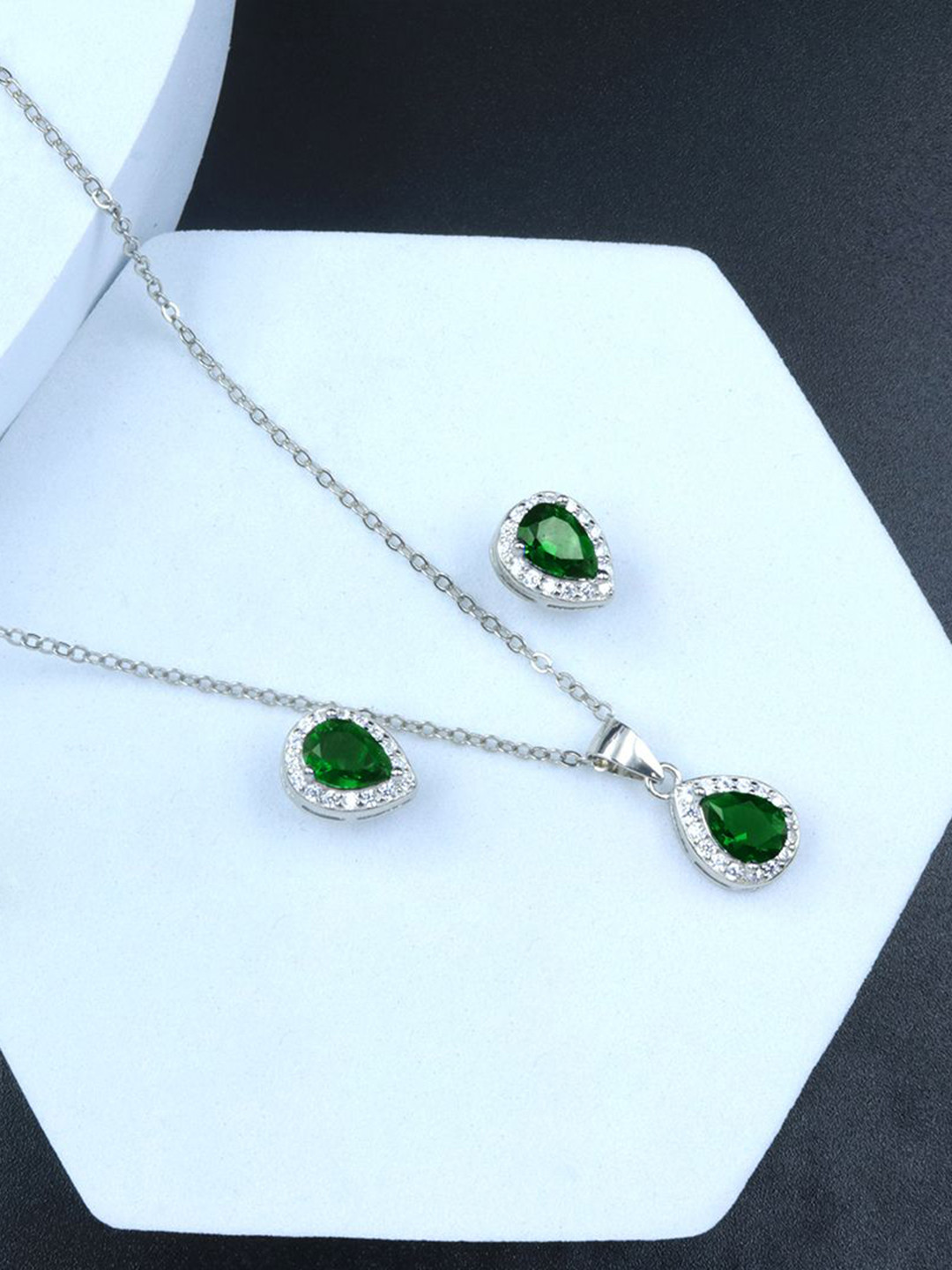 Zarkan 925 Sterling Silver Rhodium-Plated Water Drop Jewellery Set