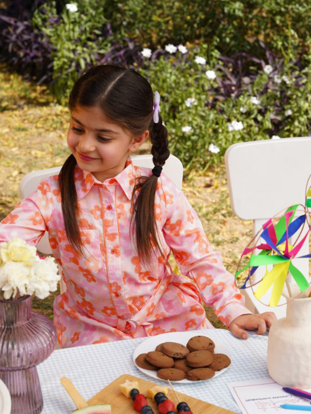 Cutie Patuti Girls Floral Print Belted Cotton Shirt Dress