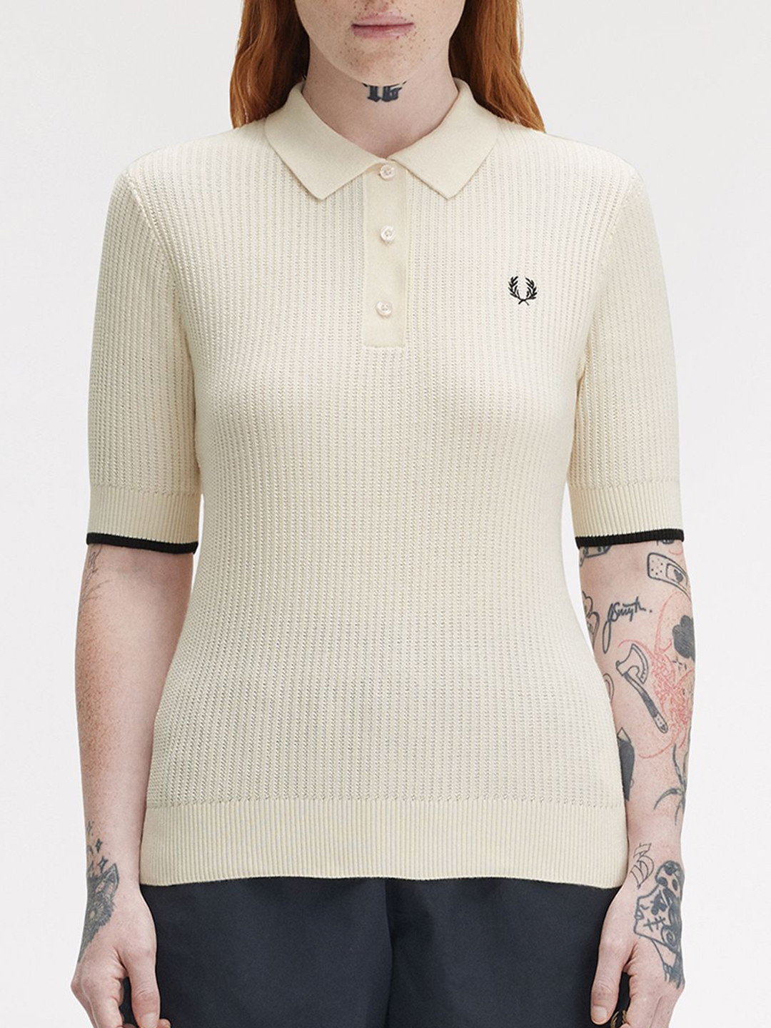 Fred Perry Women Brand Logo Self Design Polo Collar Regular Fit Cotton T-shirt