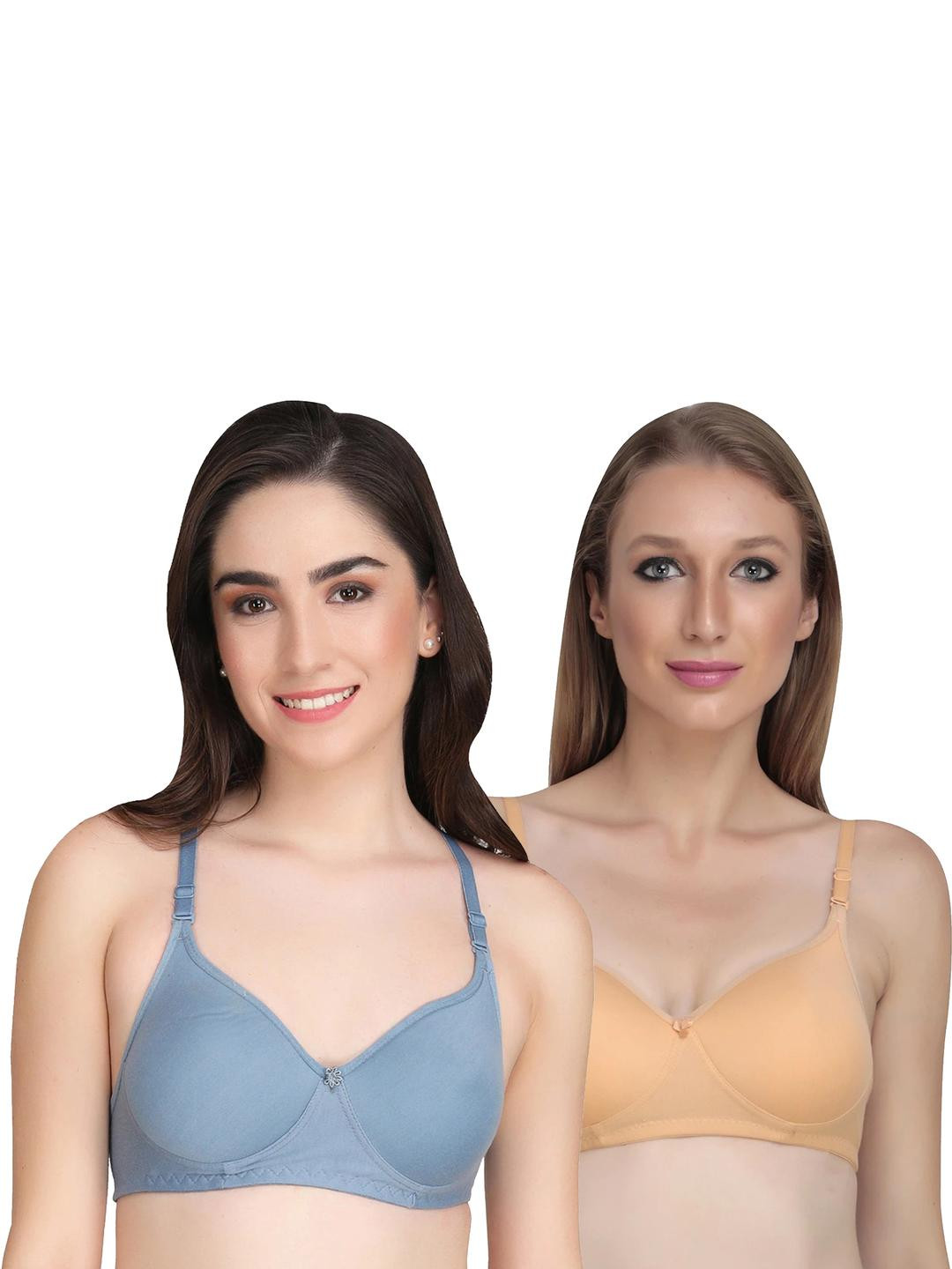 Women Cotton Blue,Brown Padded Non-Wired Lingerie Bra Sport wear Gym Crop Tank Top