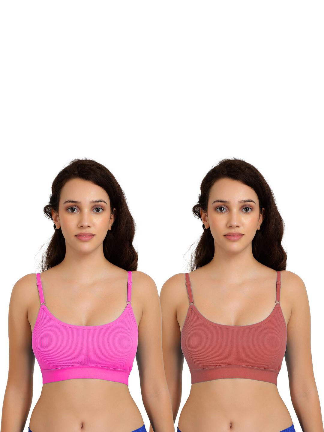 Women Cotton Pink,Orange Non Padded Non-Wired Lingerie Bra Sport wear Gym Crop Tank Top