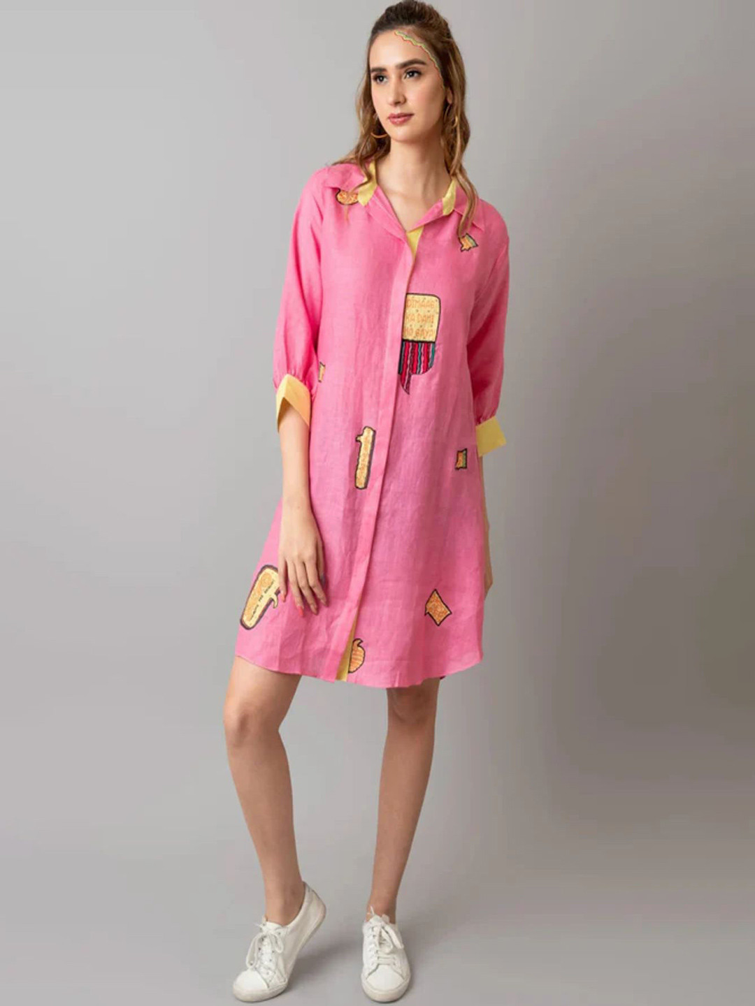 THE HOUSE OF HEMP Overthinking Women Conversational Printed Shirt Collar Shirt Style Dress