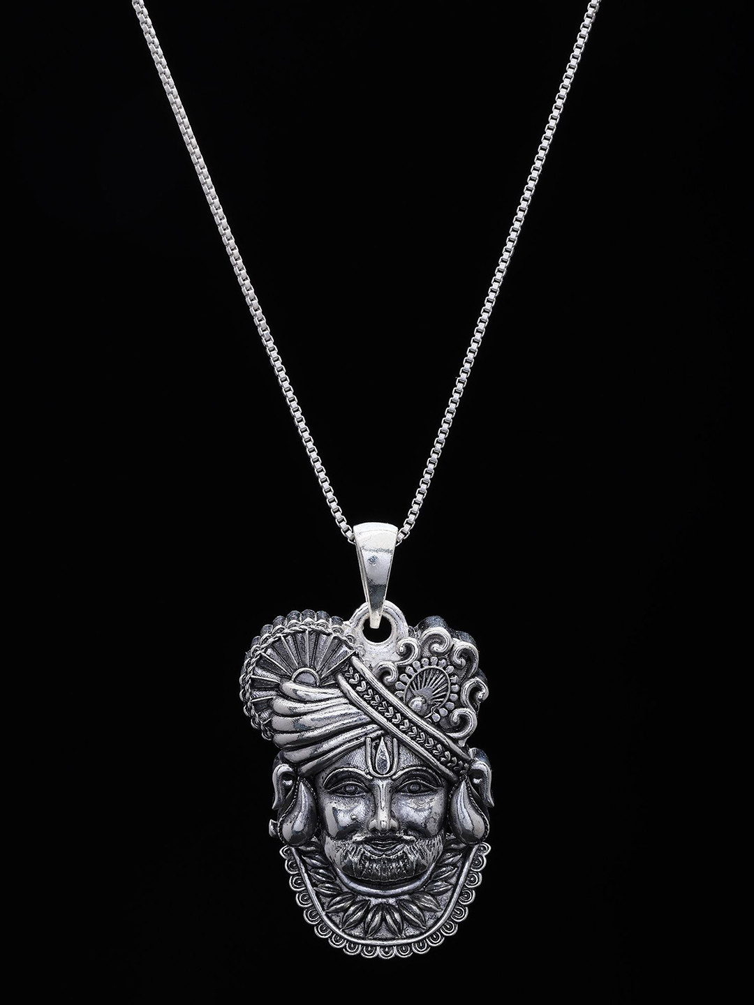 Exotic India Unisex Sterling Silver Shree Khatu Shyam Goddess Pendant