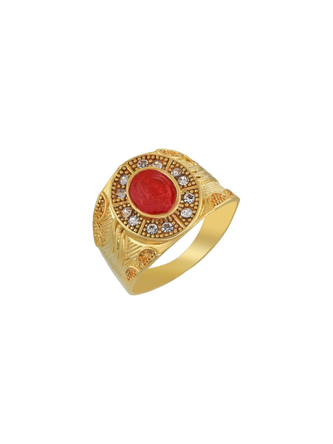 Gold Plated Faux Ruby and CZ Fashion Finger Ring Men Gents Ring