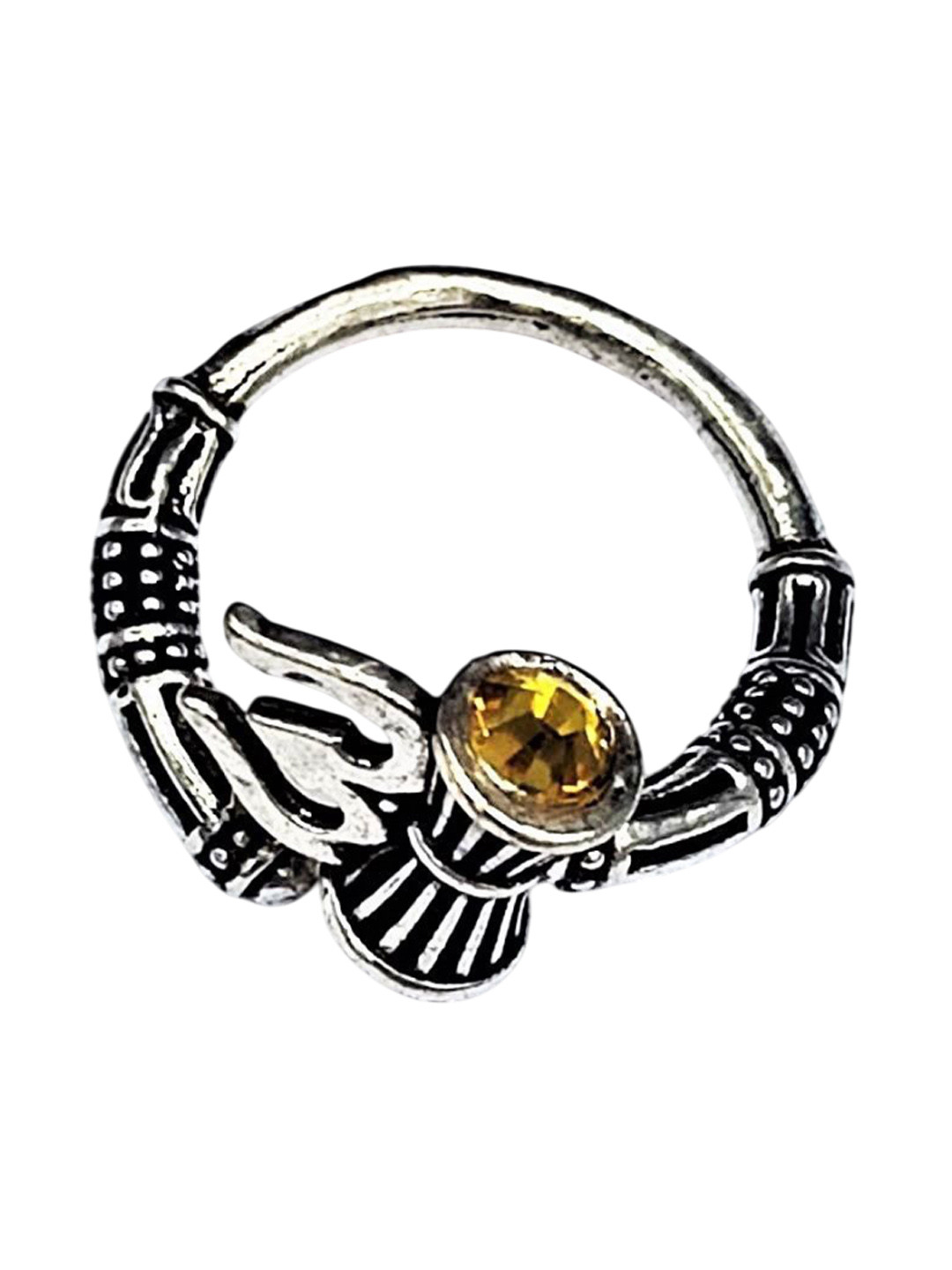 Yash Jewels Emporiums Silver-Plated Stone Studded Om Damroo Adjustable Finger Ring